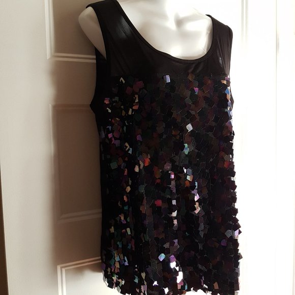 CARTISE Black Sequin Sleeveless Top NWT, Sz L - Picture 2 of 9